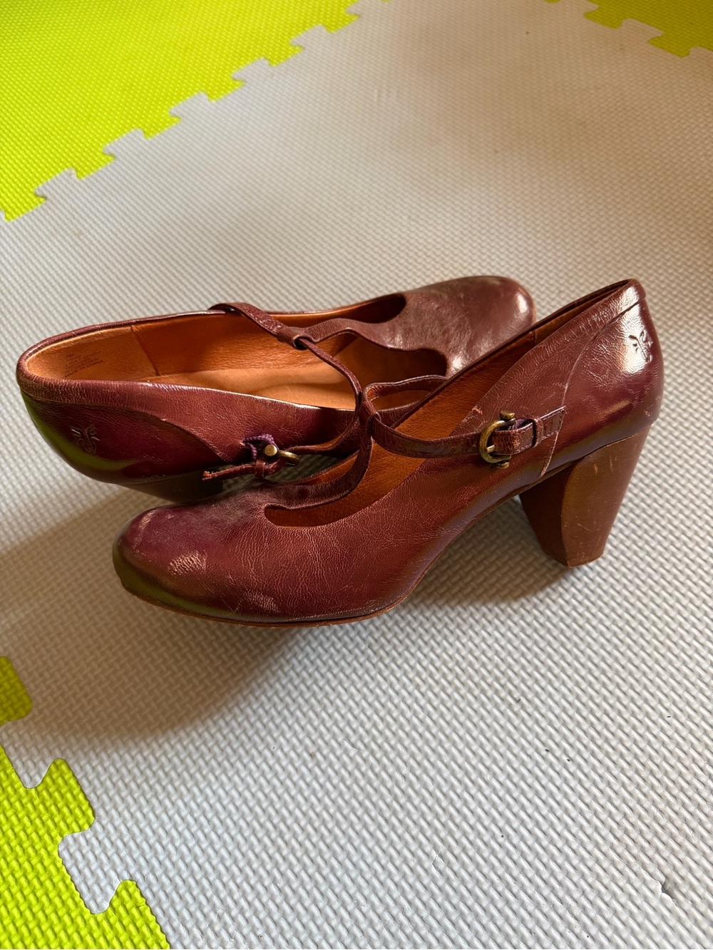 Frye Brown Leather Mary Jane Heels